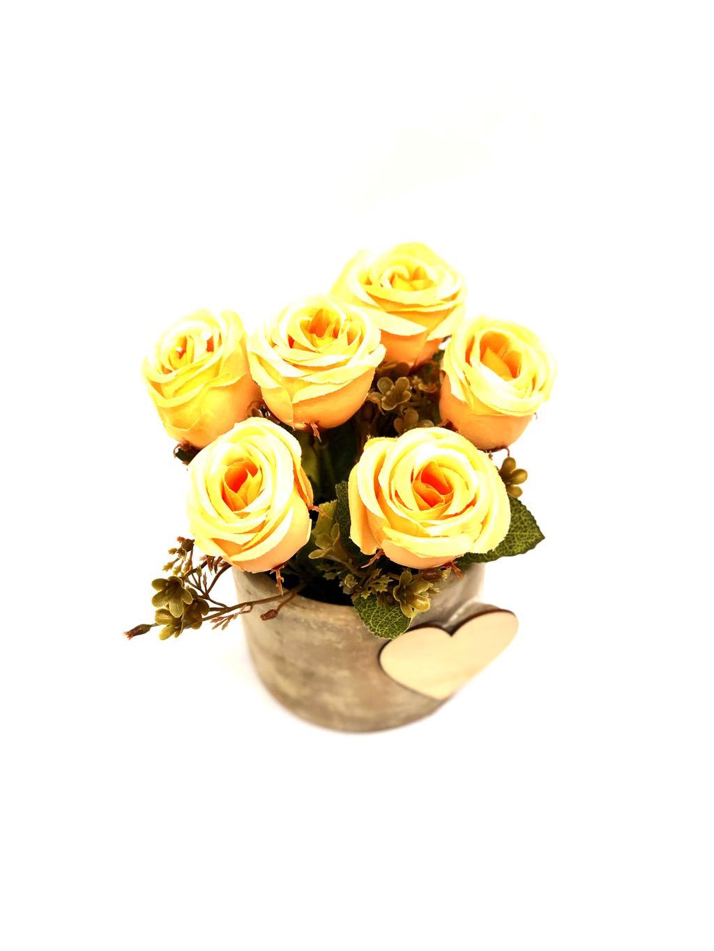 Heart Shaped Wood On Pot Rose Plant With Various Colours Gifting Tamrapatra