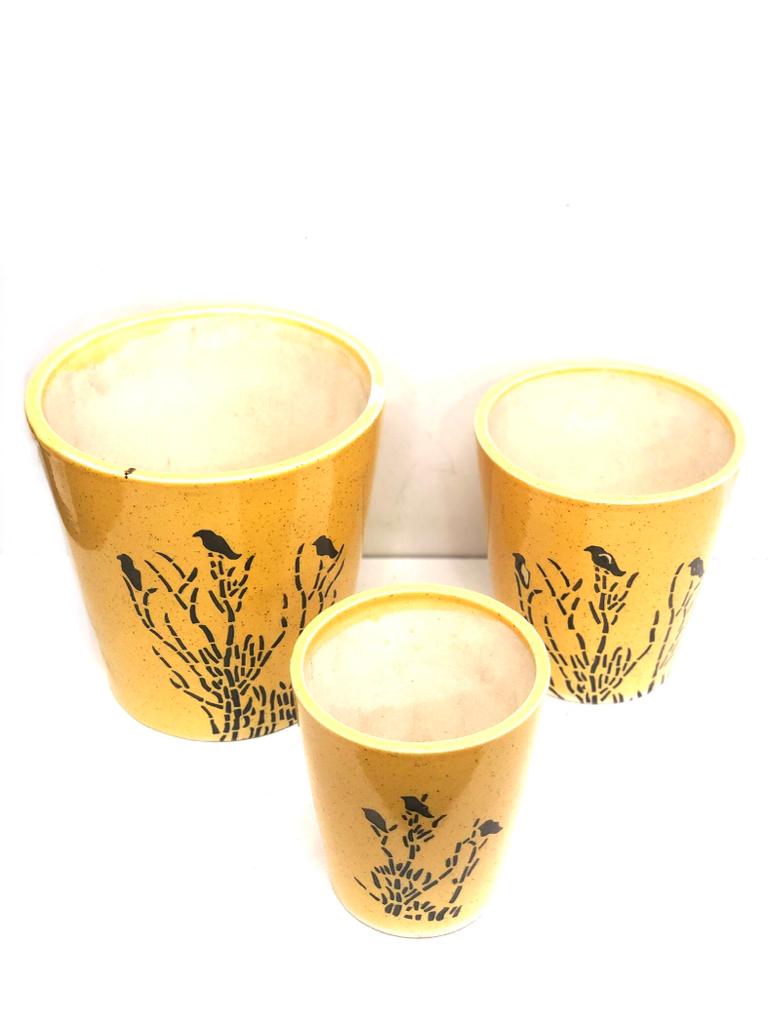 Ceramic Pots Bucket Set Of 3 For Natural Plants Outdoor Decoration Tamrapatra