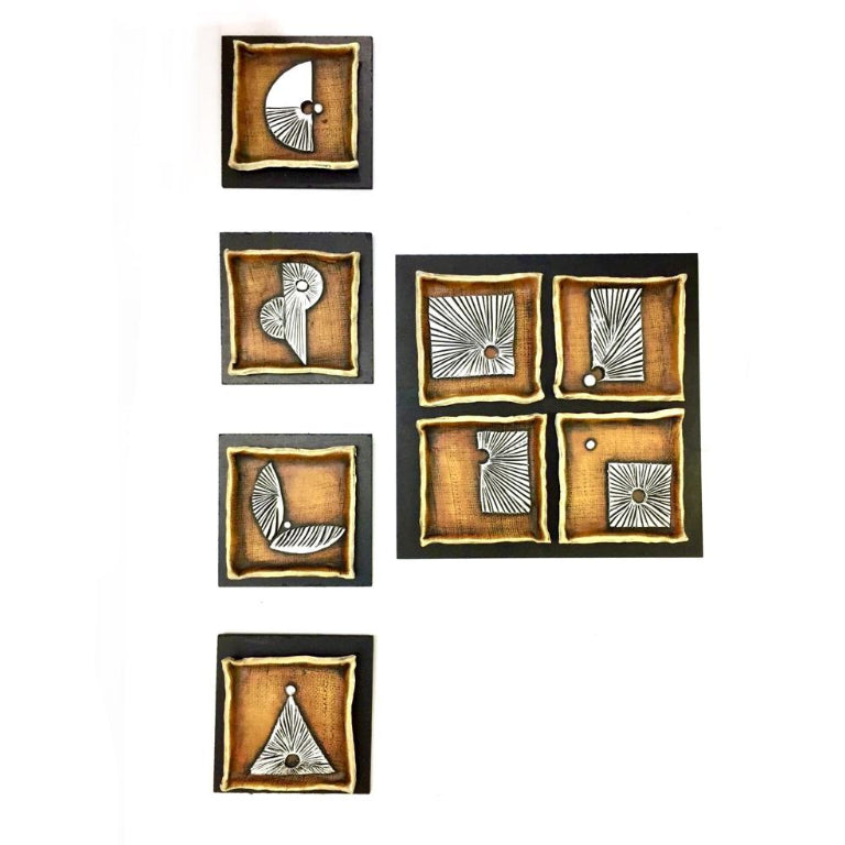 Tiger Brown Hand Painted With Floral Art In Set Of 5 Exclusively At Tamrapatra - Tamrapatra