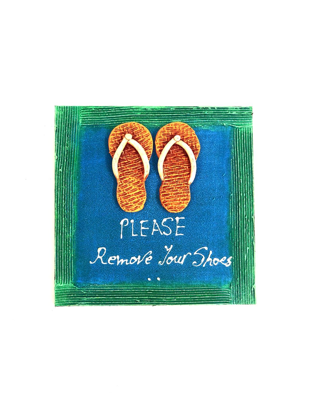Please Remove Your Shoes Designer Terracotta MDF Hangings Tamrapatra