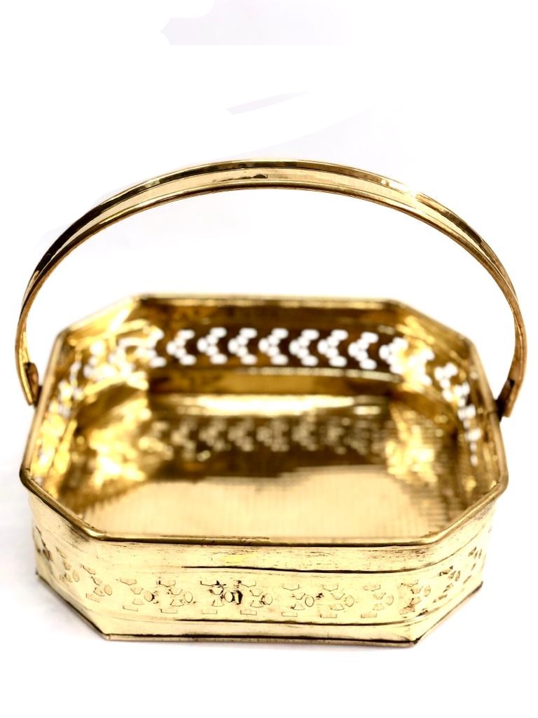Pooja Basket Handcrafted Brass Carving For Temple Carry Flowers Décor Tamrapatra
