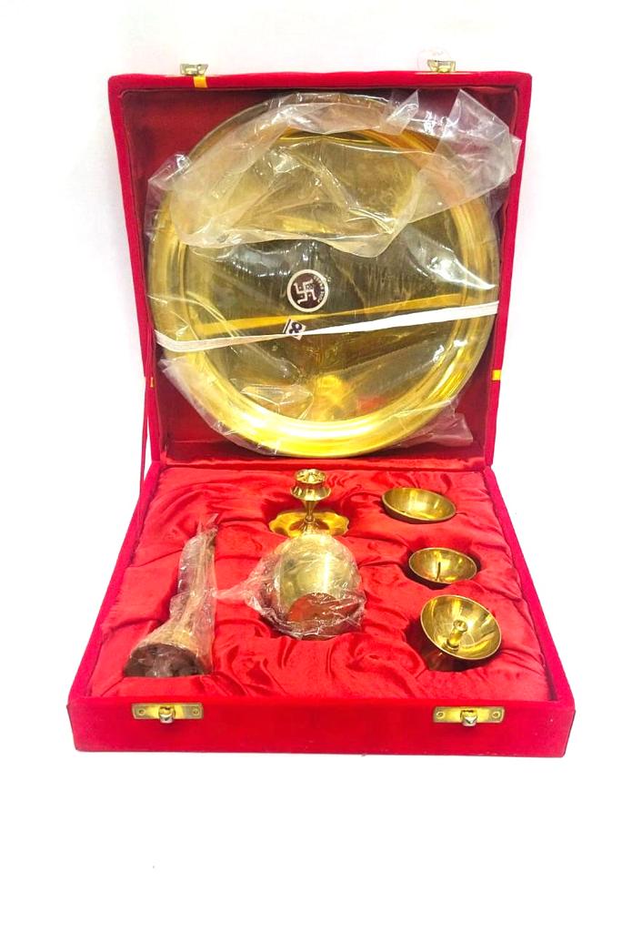 Brass Pooja Thali With Accessories Prayer Temple Divine Impressive Décor Tamrapatra