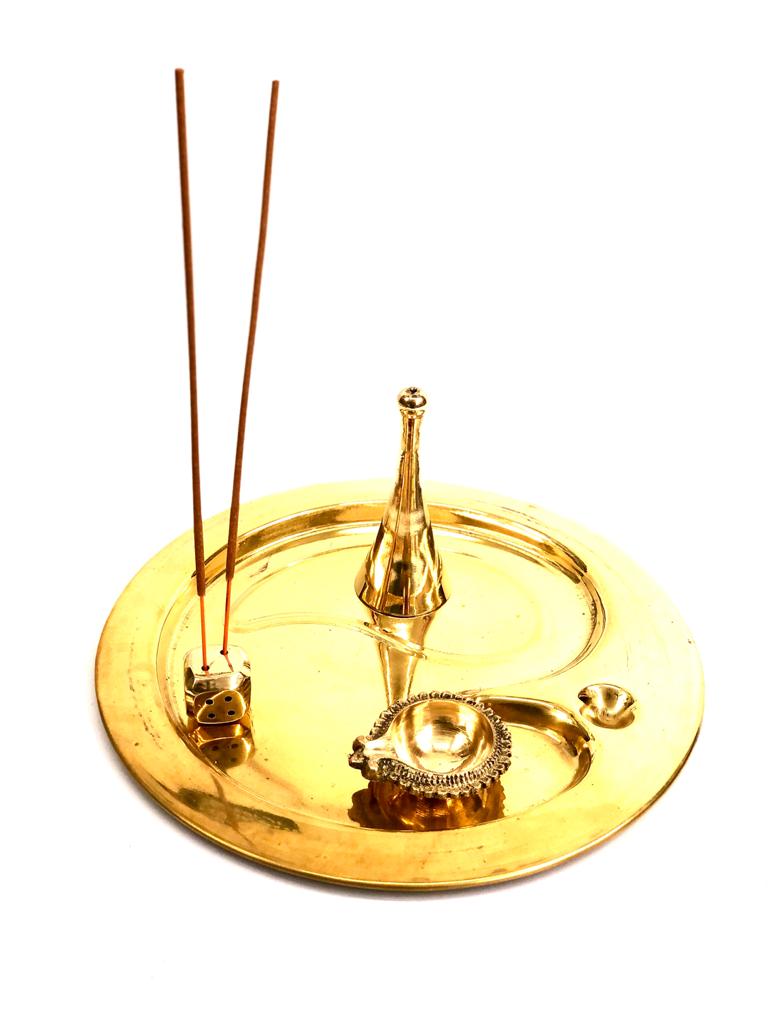 Brass Pooja Thali With Accessories Prayer Temple Divine Impressive Décor Tamrapatra