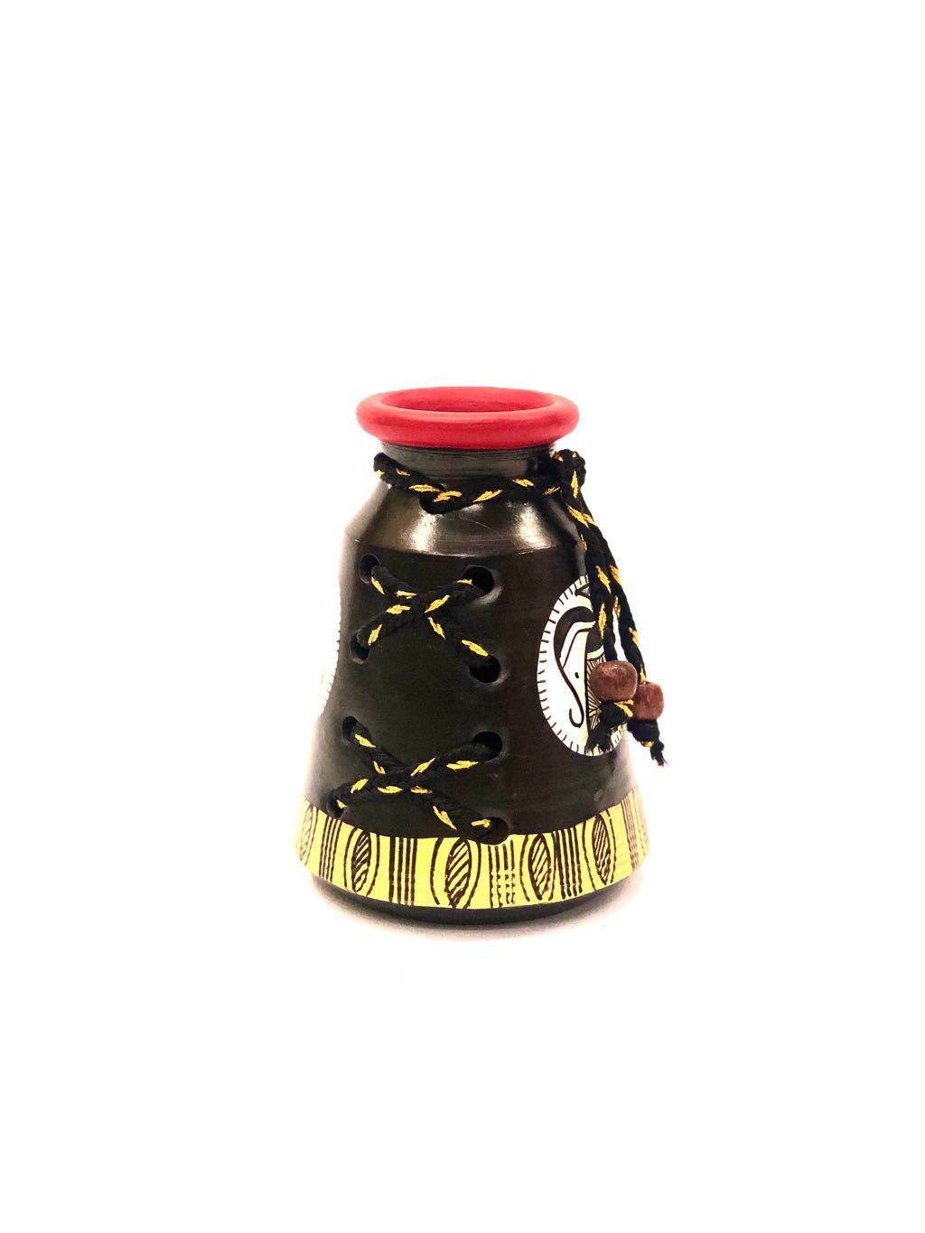 Attractive Pottery Warli Pot Threaded Series Black Painted Tamrapatra