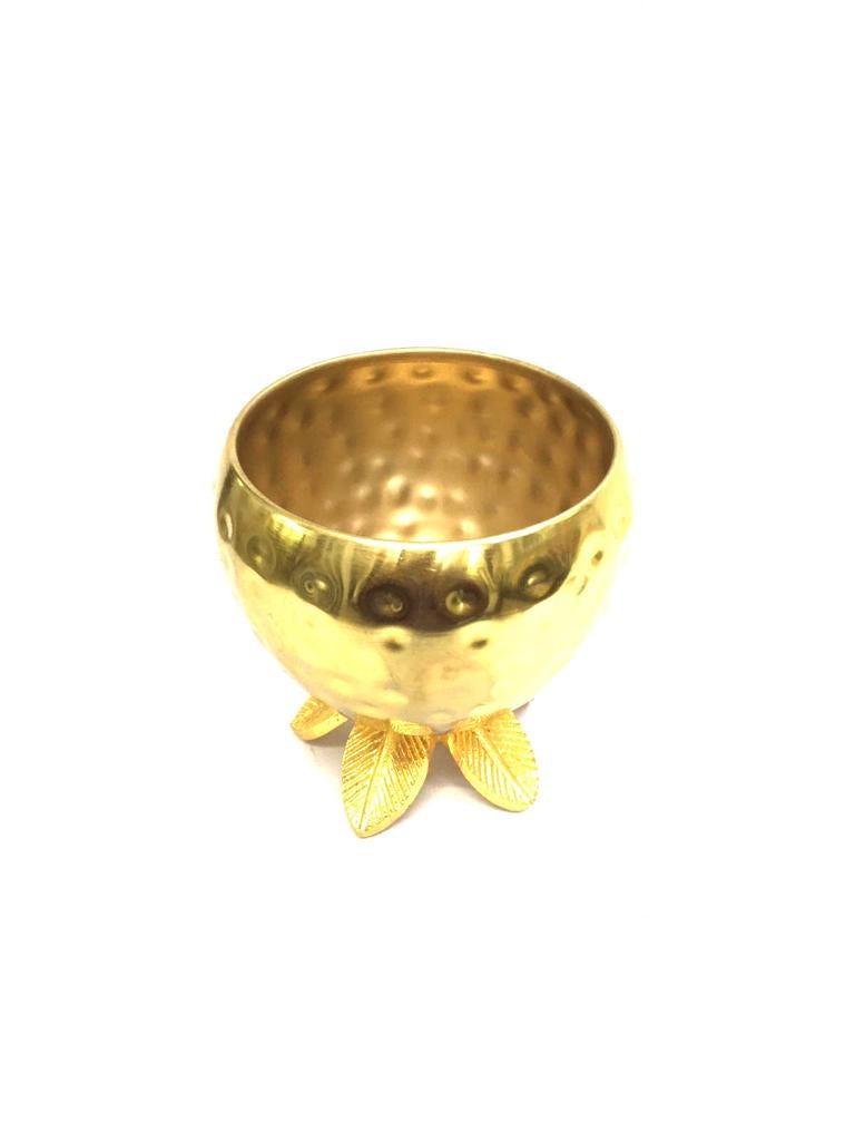 Hammered Round Golden Themed Pots For Candle Plants Décor Tamrapatra