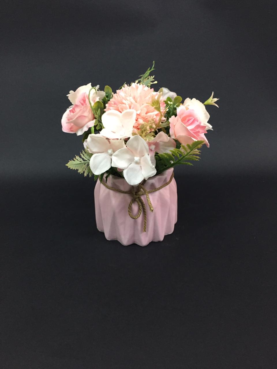 Flower Bunch In Unique Shaped Ceramic Pots With Thread Knot By Tamrapatra