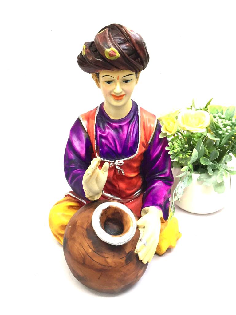 Traditional Indian Attire Potter Showpiece For Home Resin Décor Tamrapatra