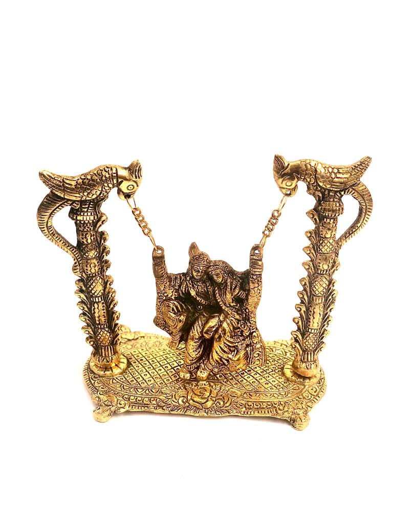 Radha Krishna Jhula Metal Designed Parrot Style Pillars Indian Crafts Tamrapatra