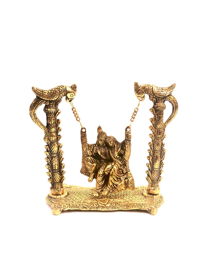 Radha Krishna Jhula Metal Designed Parrot Style Pillars Indian Crafts Tamrapatra