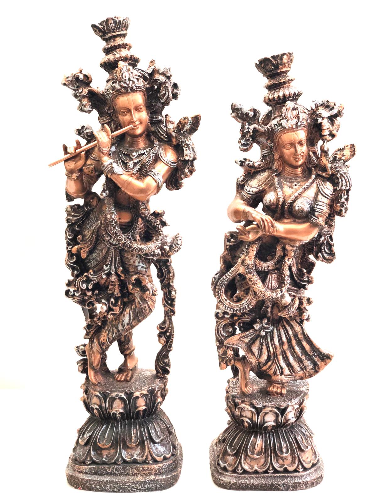 Big Radha Krishna Sculpture Vintage Style Designed With Copper Shade Tamrapatra