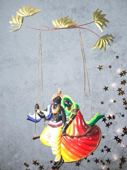 Auspicious Radha Krishna Metal Jhula Wall Hanging Multicolor By Tamrapatra
