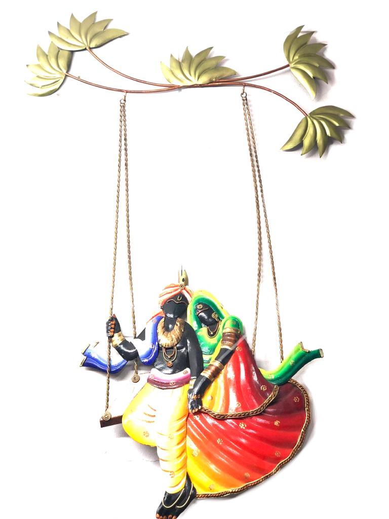 Auspicious Radha Krishna Metal Jhula Wall Hanging Multicolor By Tamrapatra