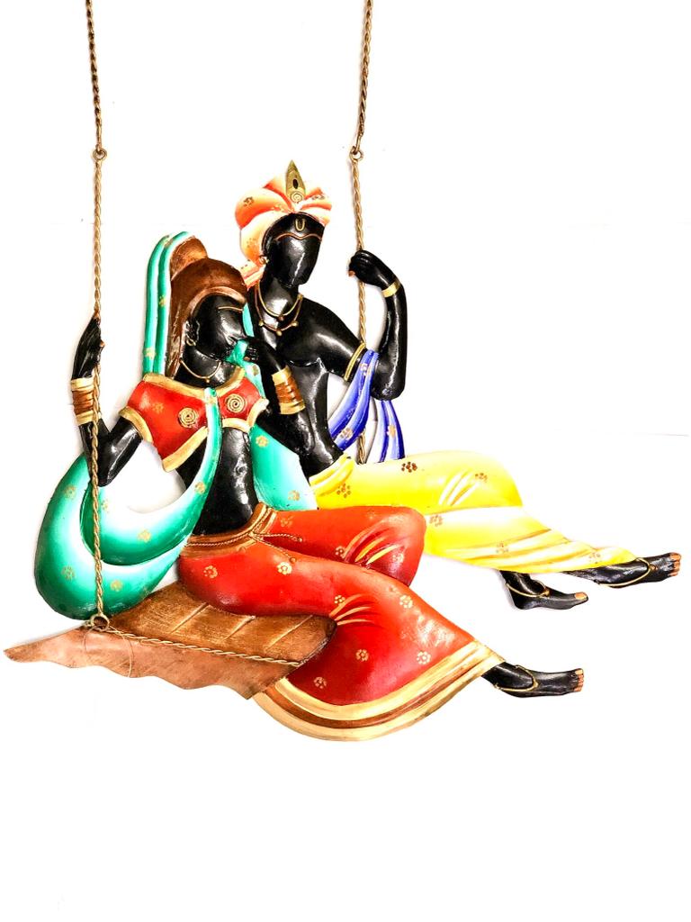 Radha Krishna Swing In Metal Decor Hanging Hand Painted By Tamrapatra