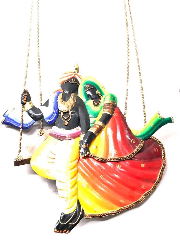 Auspicious Radha Krishna Metal Jhula Wall Hanging Multicolor By Tamrapatra