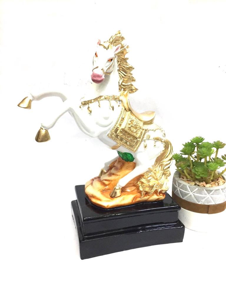 Premium Quality Horse Animal Showpiece Reared Style On Stand Tamrapatra