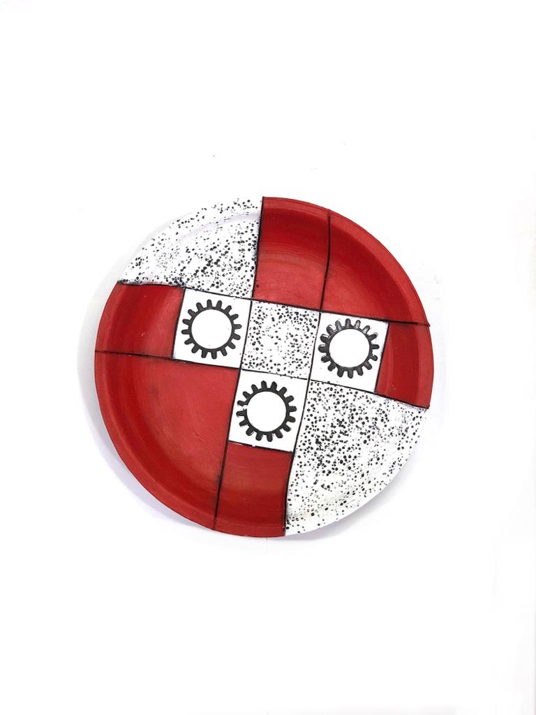 Bold Red Combined With White Floral Accents Hanging Terracotta Plates Tamrapatra