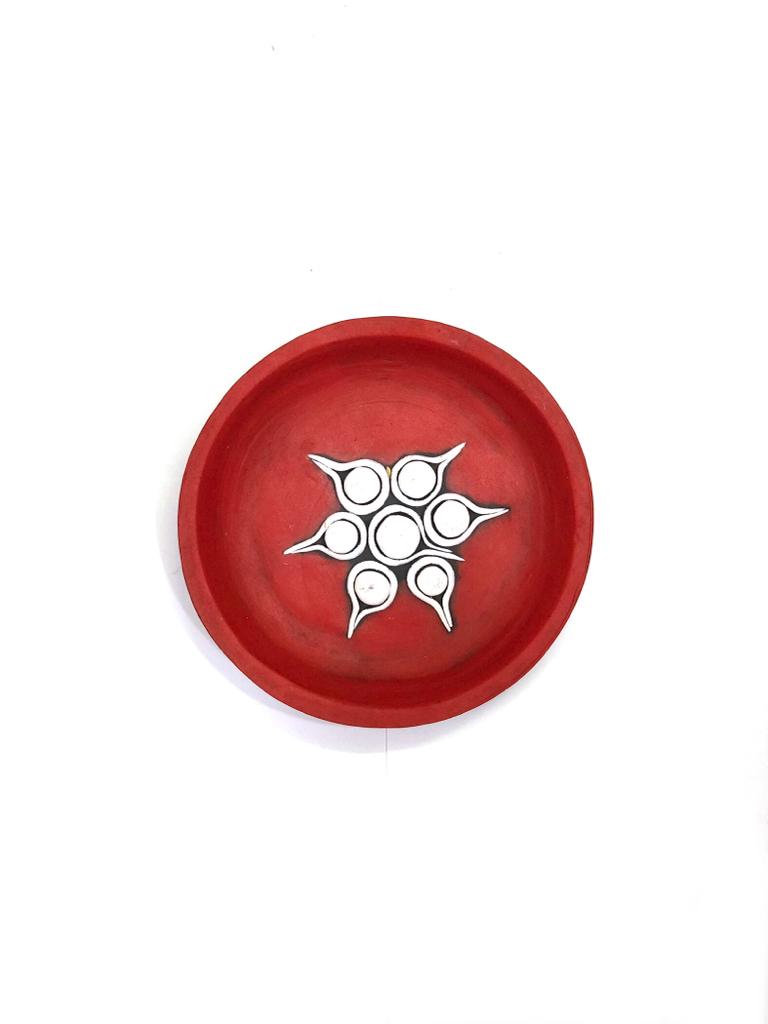 Bold Red Combined With White Floral Accents Hanging Terracotta Plates Tamrapatra