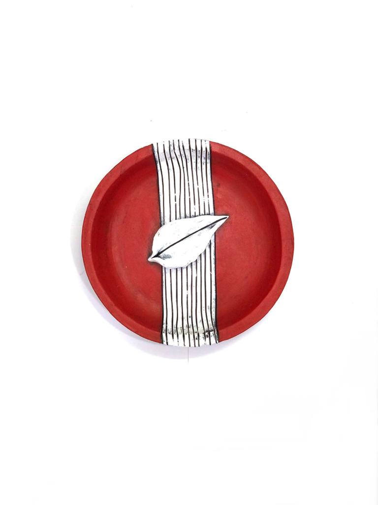 Bold Red Combined With White Floral Accents Hanging Terracotta Plates Tamrapatra