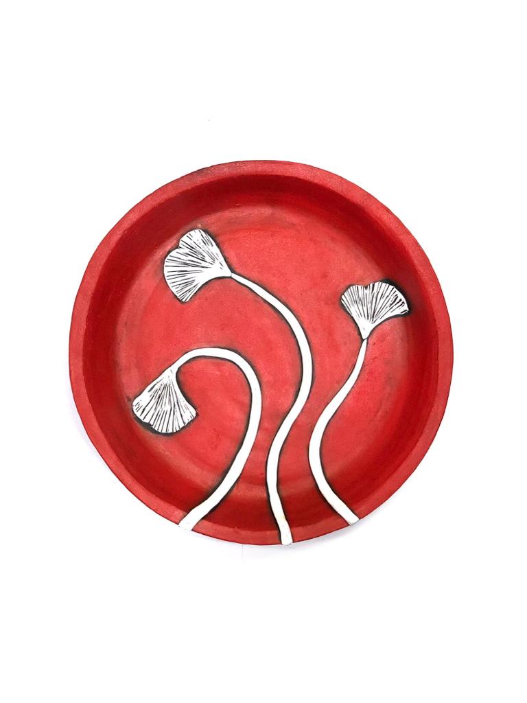 Bold Red Combined With White Floral Accents Hanging Terracotta Plates Tamrapatra