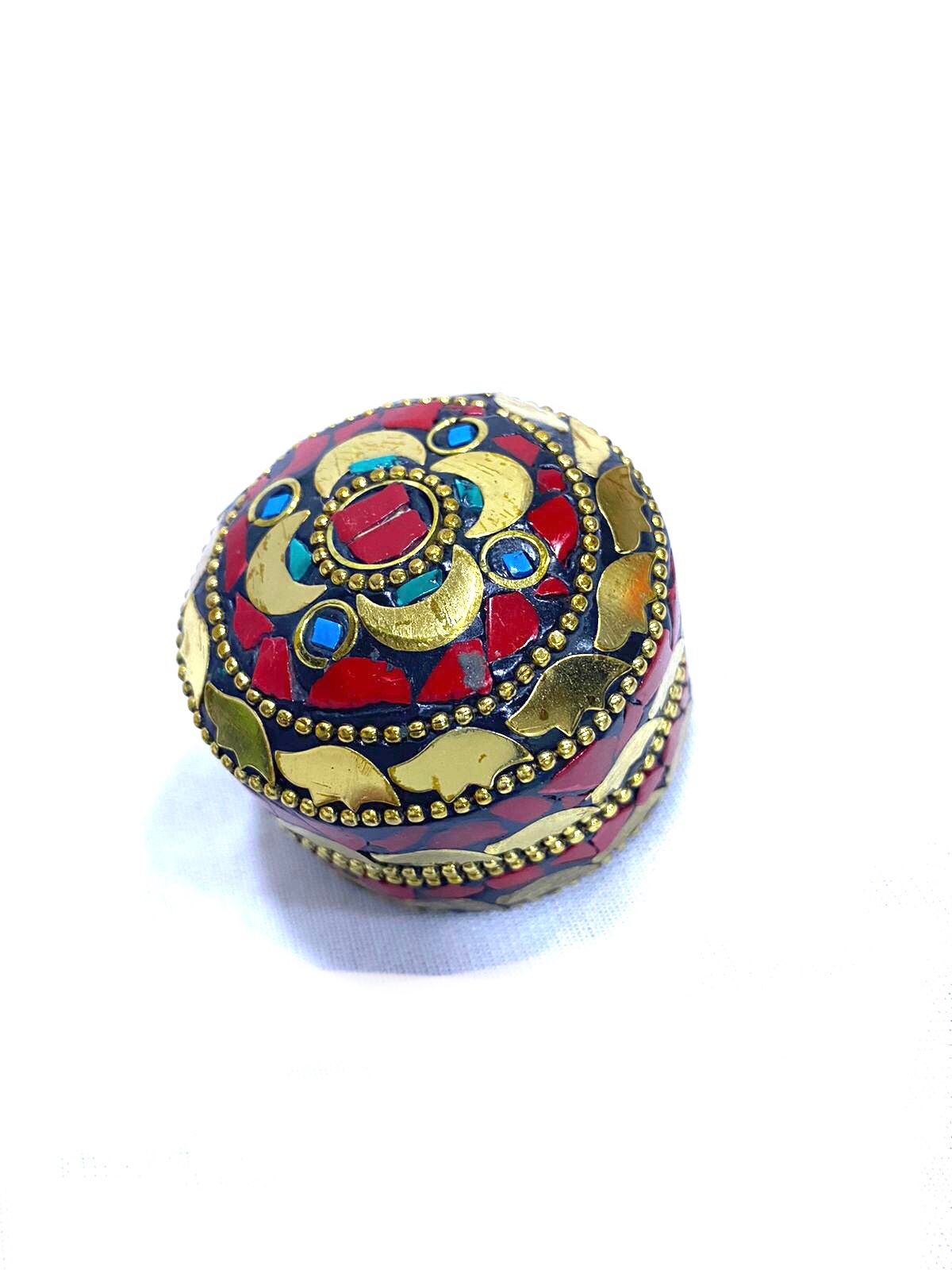 Metal Red & Golden Gemstone Shades Jewelry Box Handcrafted Gifts Tamrapatra