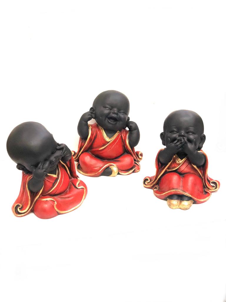 Big Happy Monks Lovely Resin Creations Set Of 3 In Cool Colors By Tamrapatra