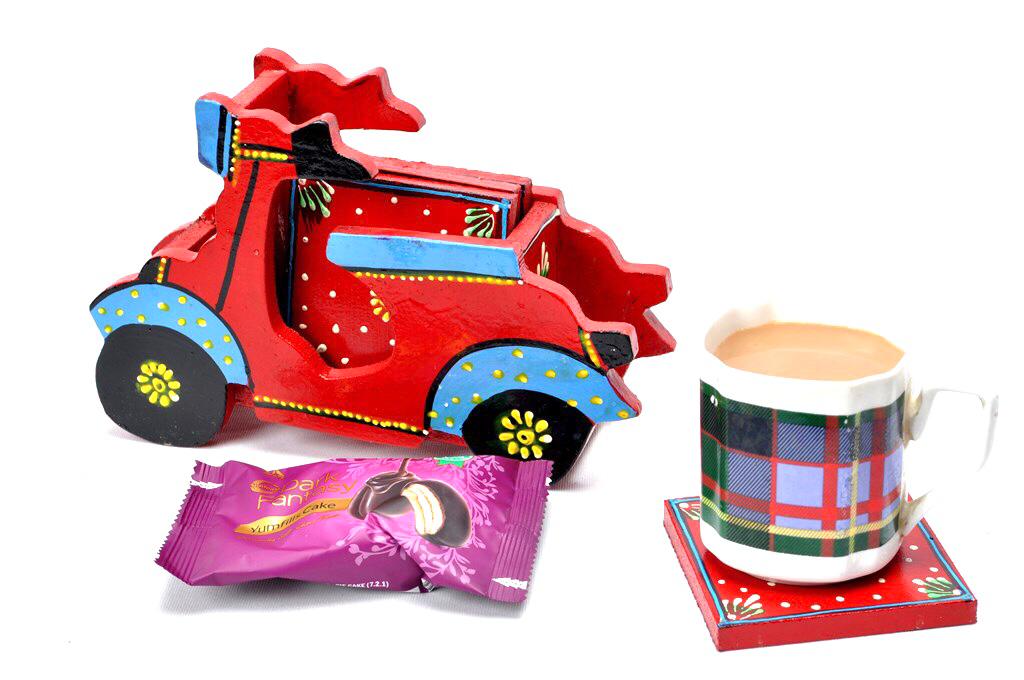 Tea Coaster With Style Of Indian Scooter Traditional Hand Painted Tamrapatra