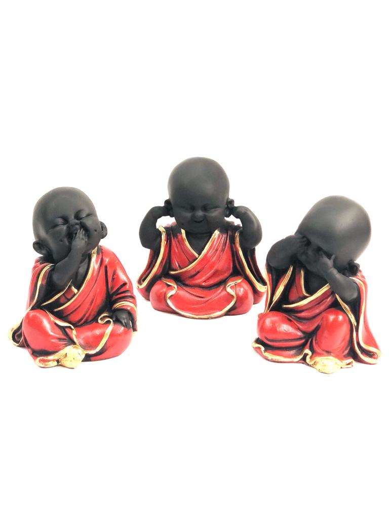 Three Wise Happy Monks Set Various Shades Feng Shui Spiritual Art Tamrapatra
