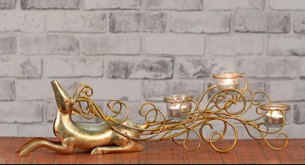 Reindeer Metal With Glass Votives Exclusive Appealing Collectible From Tamrapatra