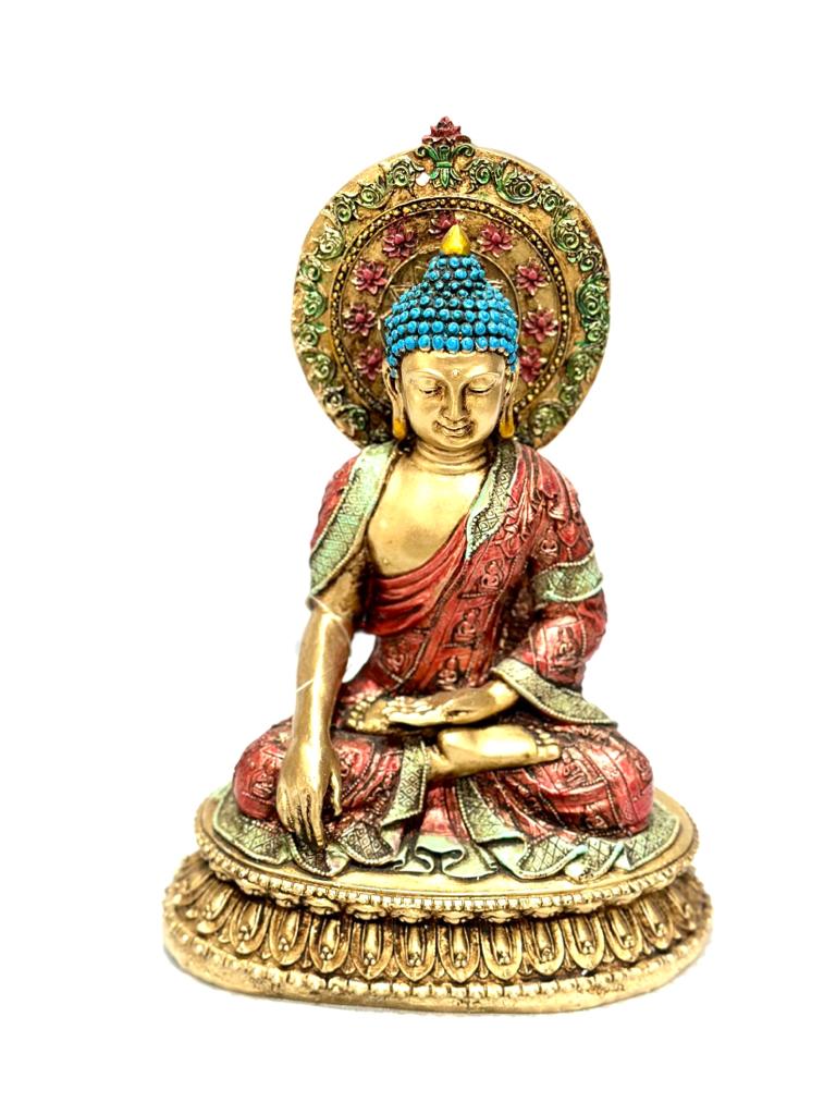 Buddha Resin Art Copper Shade Floral Hand Painted Exclusively From Tamrapatra