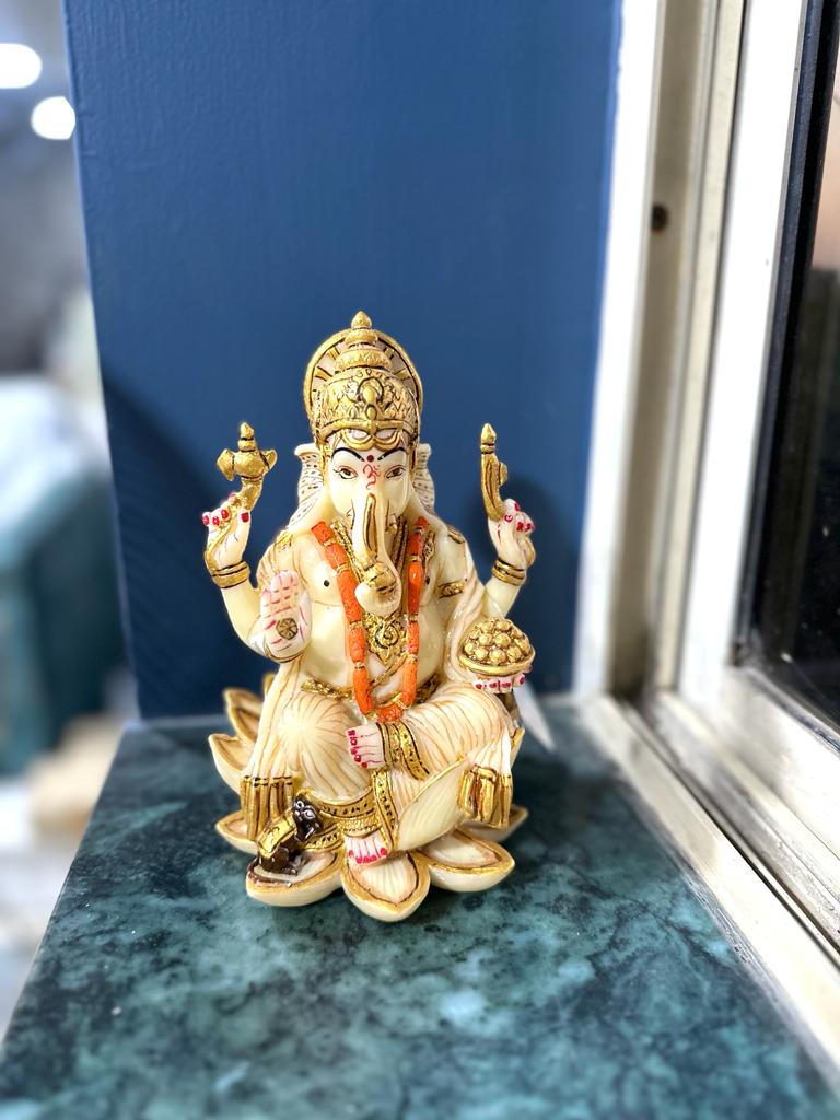 Ganesha Lakshmi Made From Resin Art Hand Painted In Ivory Finish By Tamrapatra