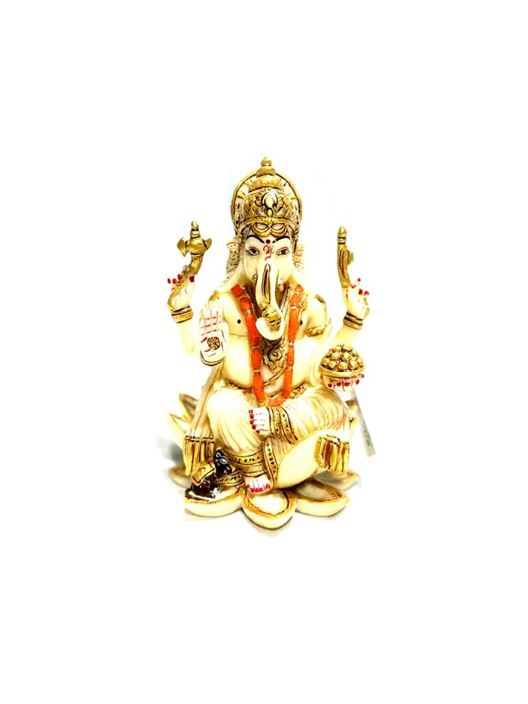 Ganesha Lakshmi Made From Resin Art Hand Painted In Ivory Finish By Tamrapatra