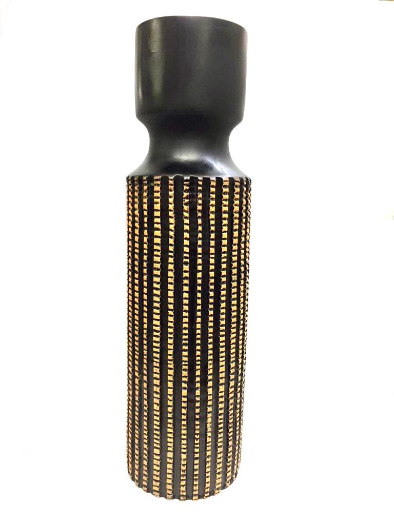 Black & Orange Shades Cylindrical Vase Planter For Sticks Arrangement Tamrapatra