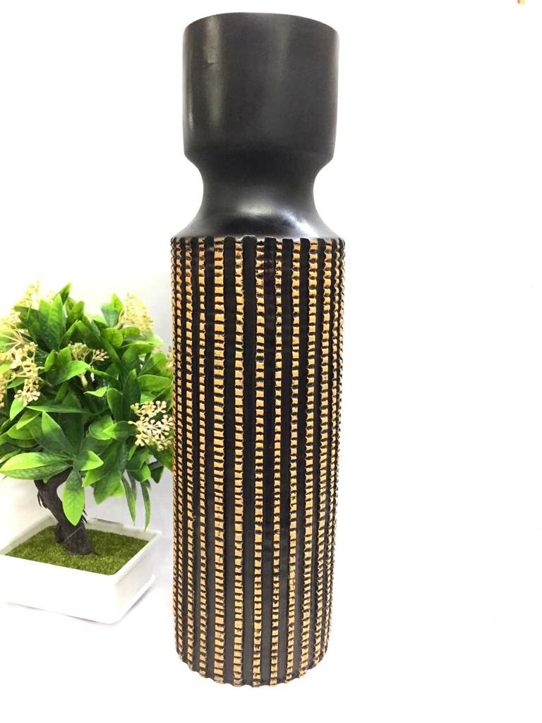 Black & Orange Shades Cylindrical Vase Planter For Sticks Arrangement Tamrapatra