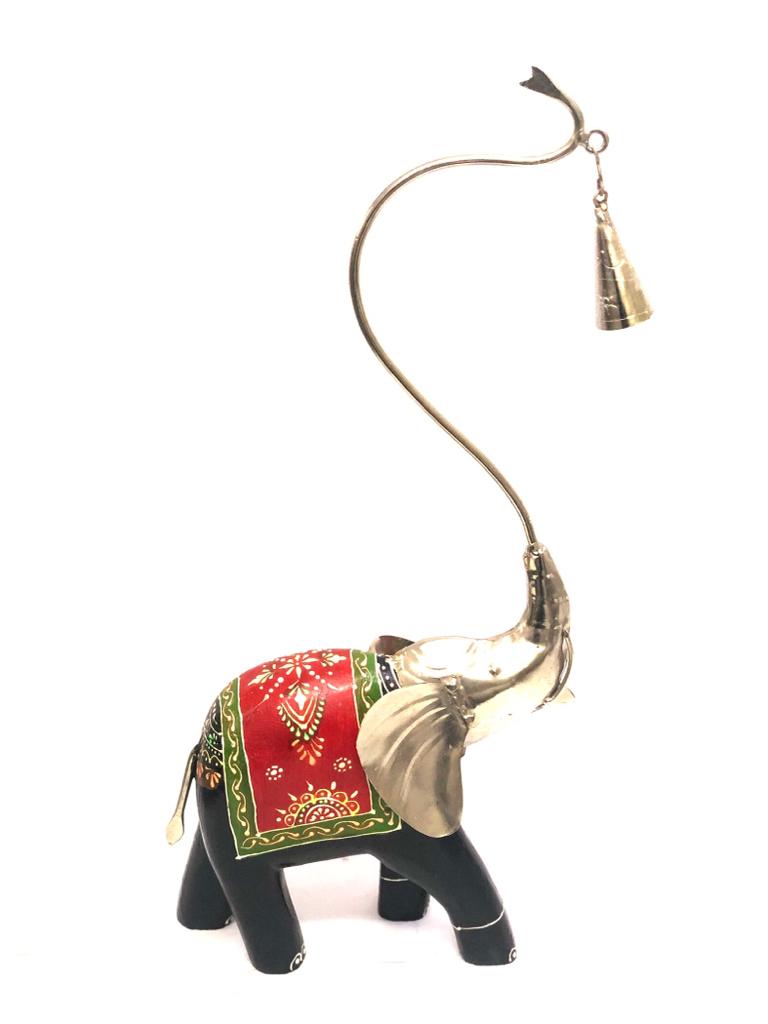 Elephant Ringing Metal Bell Wooden Hand Painted Body From Tamrapatra