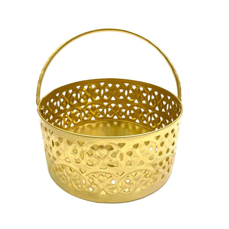 Metal Round Carving Designer Baskets For Gifts Hampers Storage By Tamrapatra