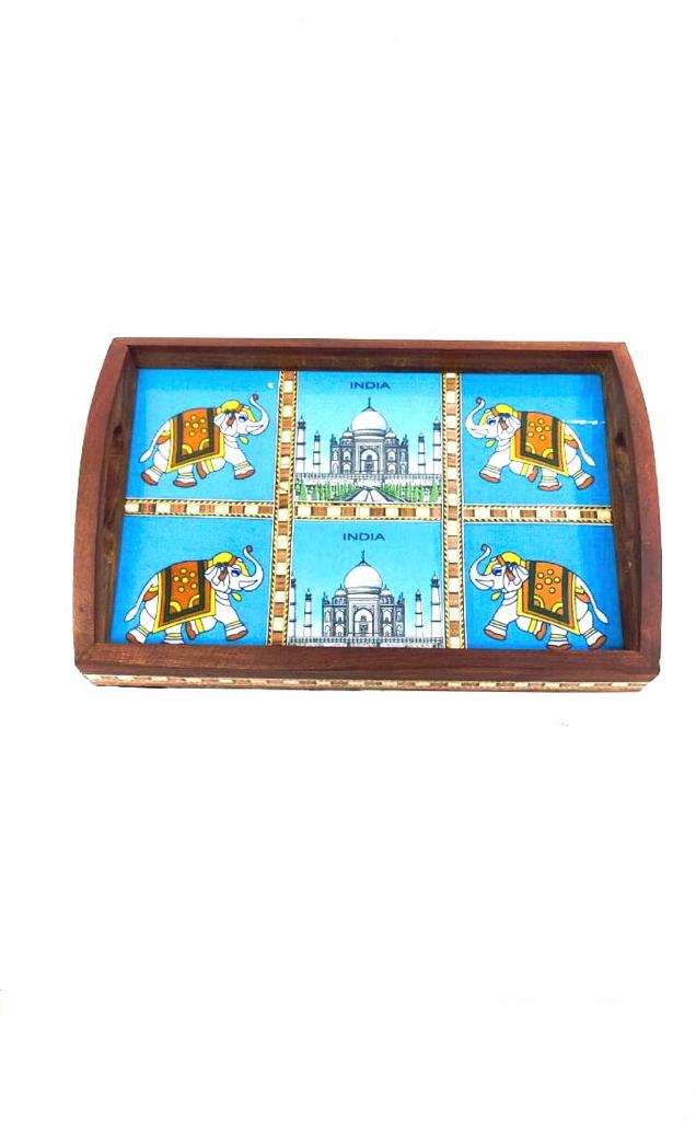 Premium Mango Wood Tray Blue Pottery Tiles Combined By Tamrapatra - Tamrapatra
