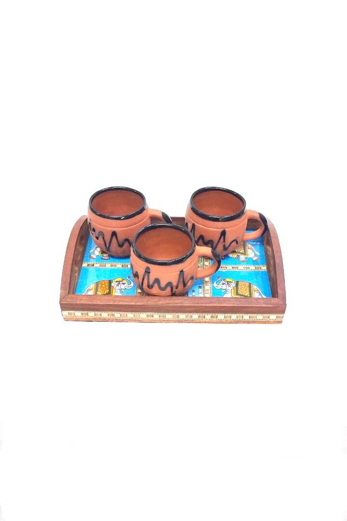 Premium Mango Wood Tray Blue Pottery Tiles Combined By Tamrapatra - Tamrapatra