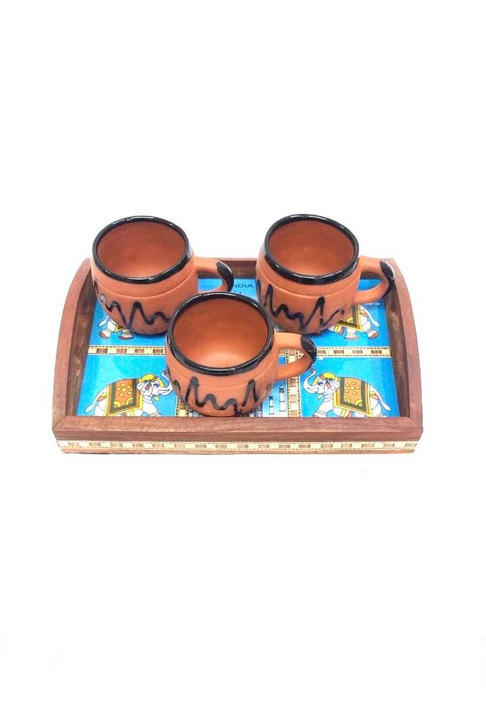 Premium Mango Wood Tray Blue Pottery Tiles Combined By Tamrapatra - Tamrapatra