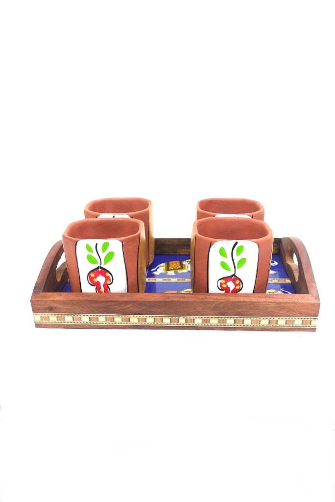Premium Mango Wood Tray Blue Pottery Tiles Combined By Tamrapatra - Tamrapatra
