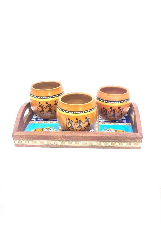 Premium Mango Wood Tray Blue Pottery Tiles Combined By Tamrapatra - Tamrapatra