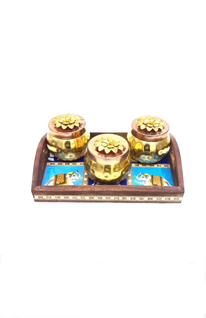 Premium Mango Wood Tray Blue Pottery Tiles Combined By Tamrapatra - Tamrapatra