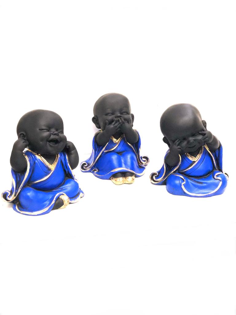 Big Happy Monks Lovely Resin Creations Set Of 3 In Cool Colors By Tamrapatra