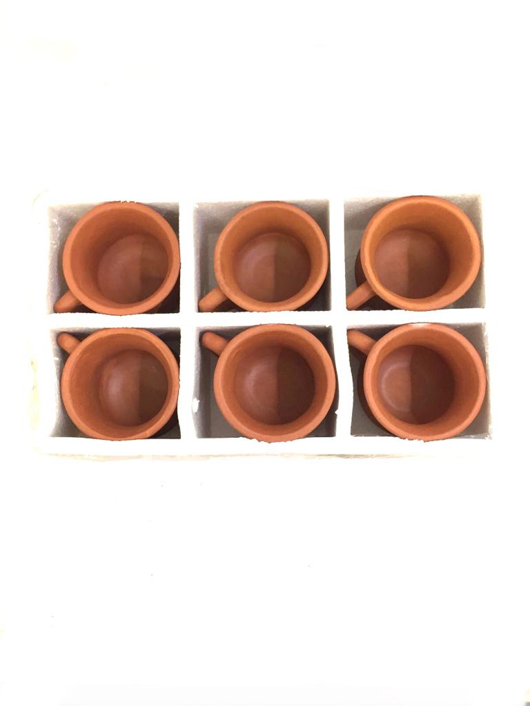Line Cups Set Of 6 Plain & Glazed Serve Refreshments Earthenware Tamrapatra