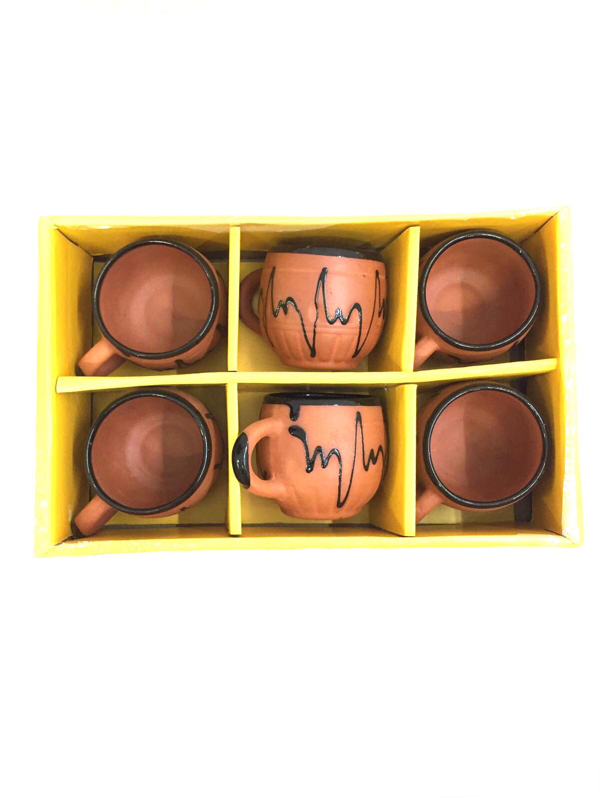 Dholak Style Mugs In Plain & Glazed Design Set Of 6 Earthenware By Tamrapatra