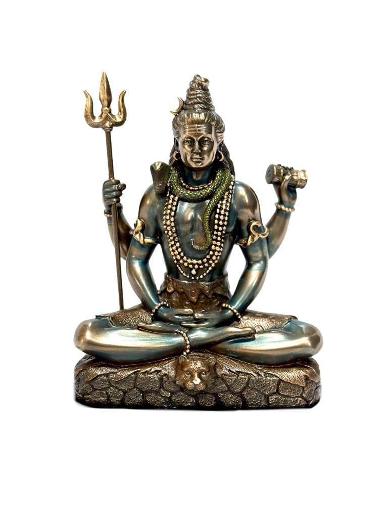 Lord Shiv Shankar With Trishul & Damroo In Cold Caste Bronze Idols From Tamrapatra