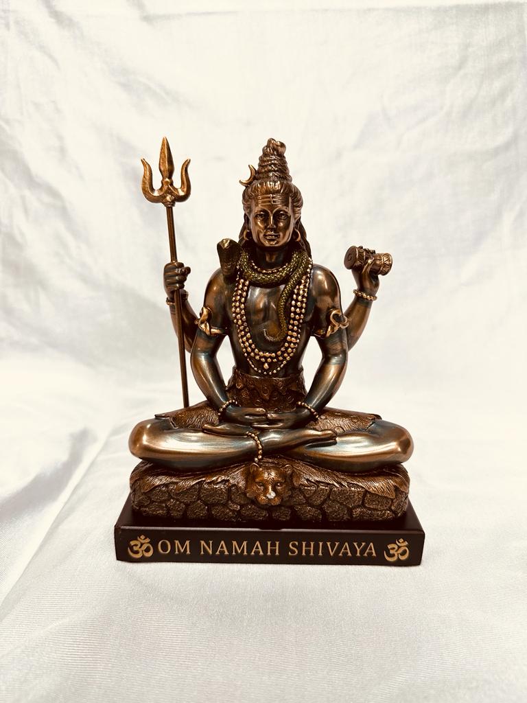 Lord Shiv Shankar With Trishul & Damroo In Cold Caste Bronze Idols From Tamrapatra