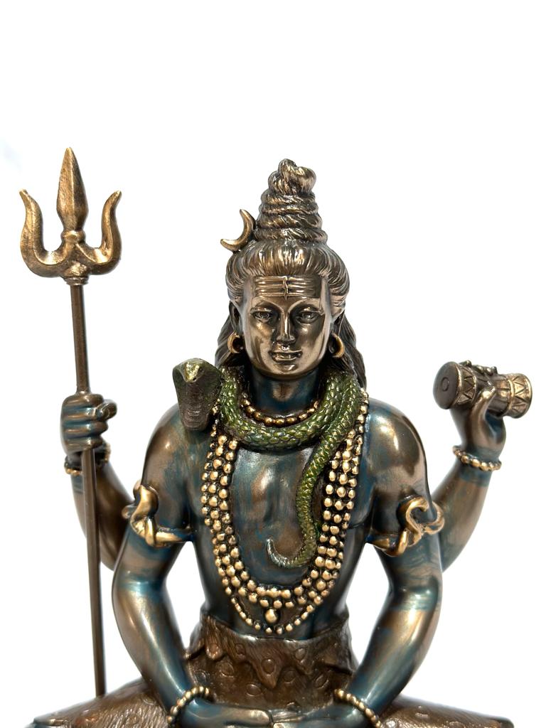 Lord Shiv Shankar With Trishul & Damroo In Cold Caste Bronze Idols From Tamrapatra