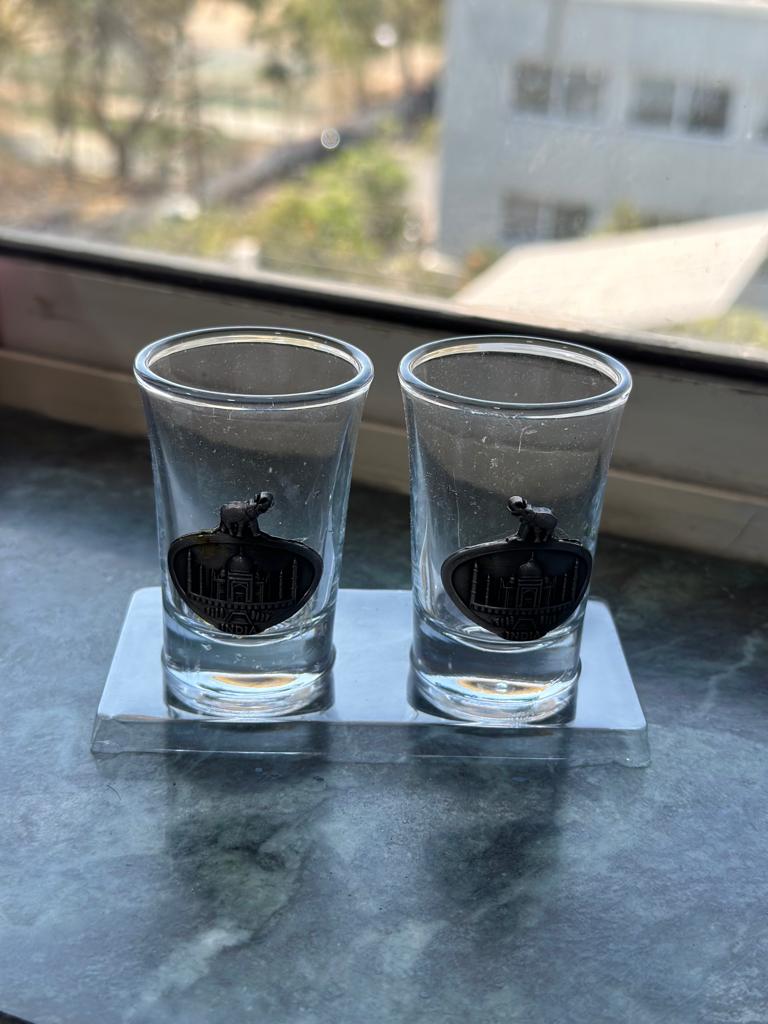 Royal Shot Glasses Set Of 2 Embossed Souvenir Taj Mahal Elephant By Tamrapatra