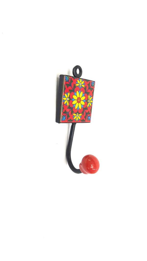 Red Designer Blue Pottery Tiles Hook Hang Clothes Keys Utensils From Tamrapatra