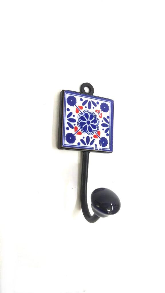 Blue Excellent Blue Pottery Tiles Single Hook Metal Multipurpose From Tamrapatra